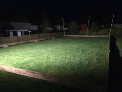 Wooden frame constructed at home for the future artificially frozen ice rink